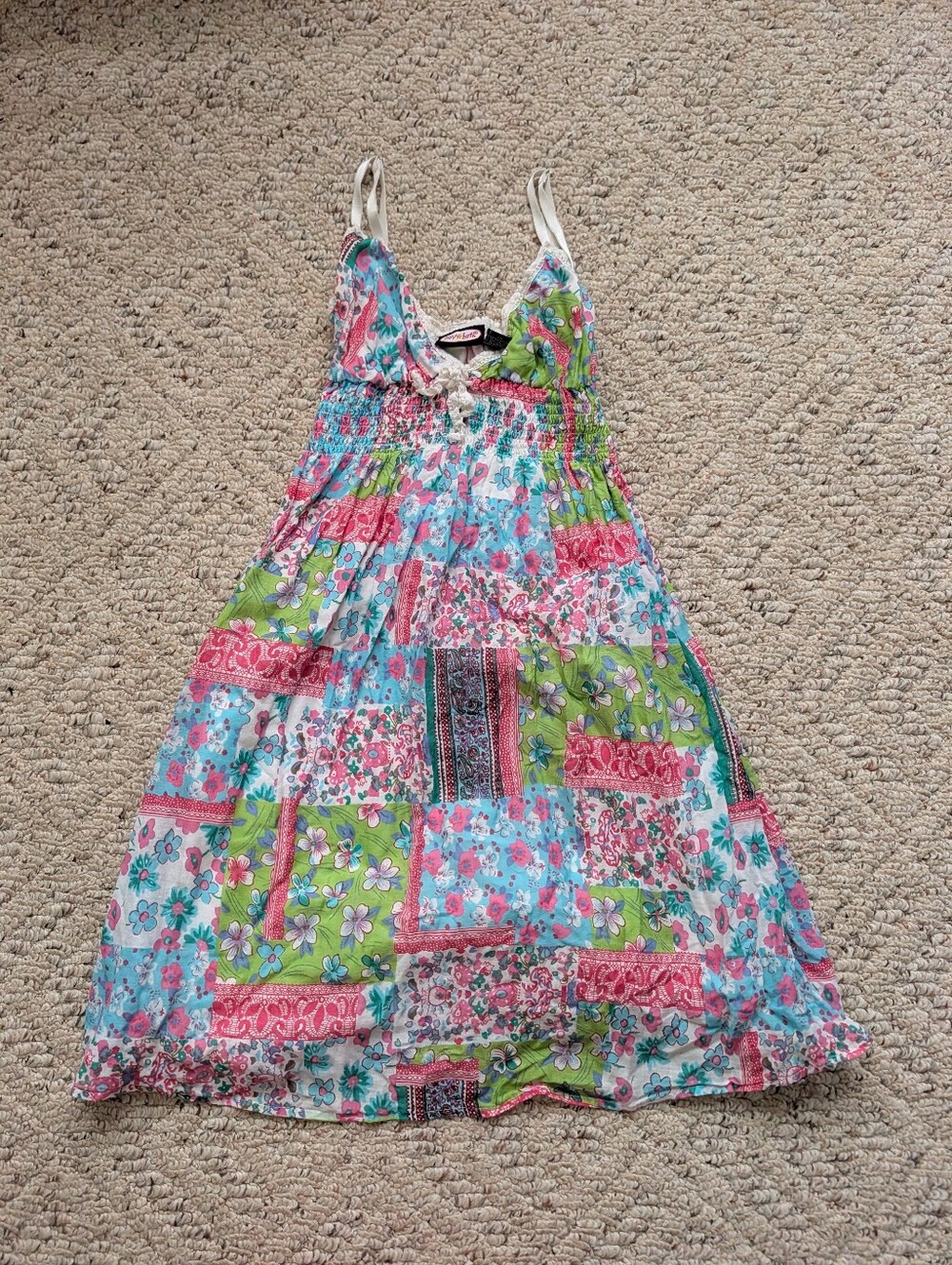 Vintage Y2K 2000s Zoey Beth Cotton Patchwork Sundress Boho Cottagecore Retro Vtg